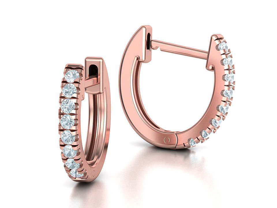 Small Hoop Earrings 11mm Oval Shape French Pave Setting 3D print model_4