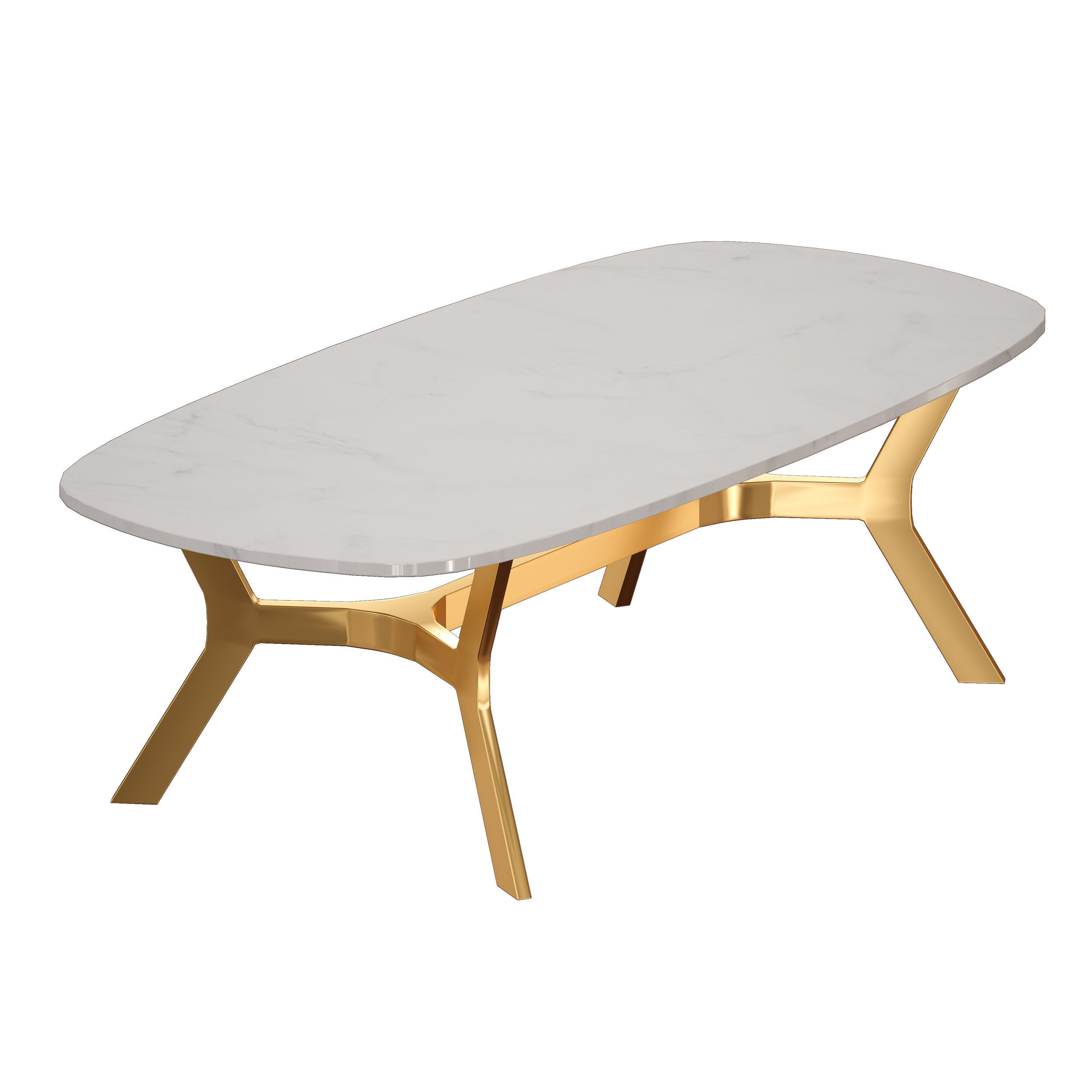 Elke Rectangular Marble Coffee Table with Brass Base 3D model_3
