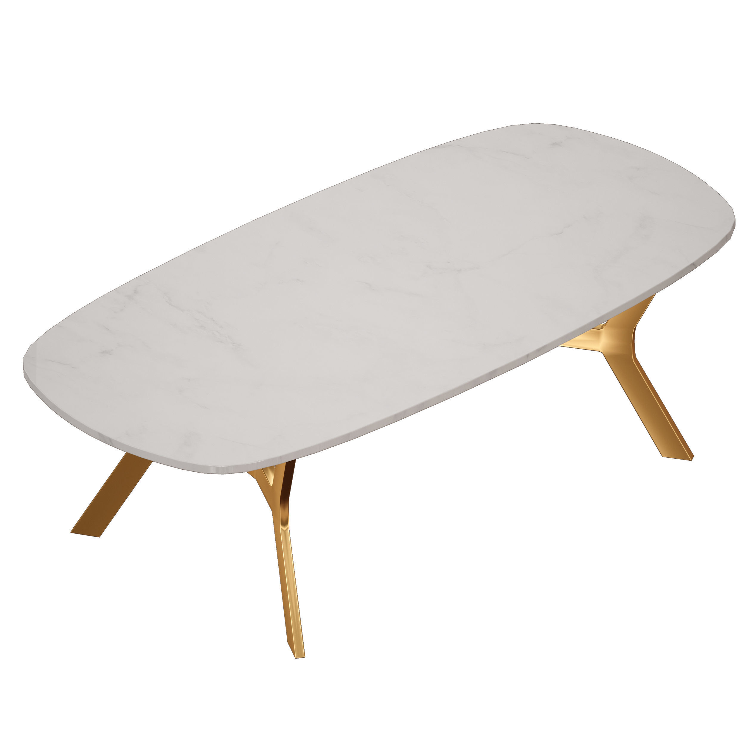 Elke Rectangular Marble Coffee Table with Brass Base 3D model_4