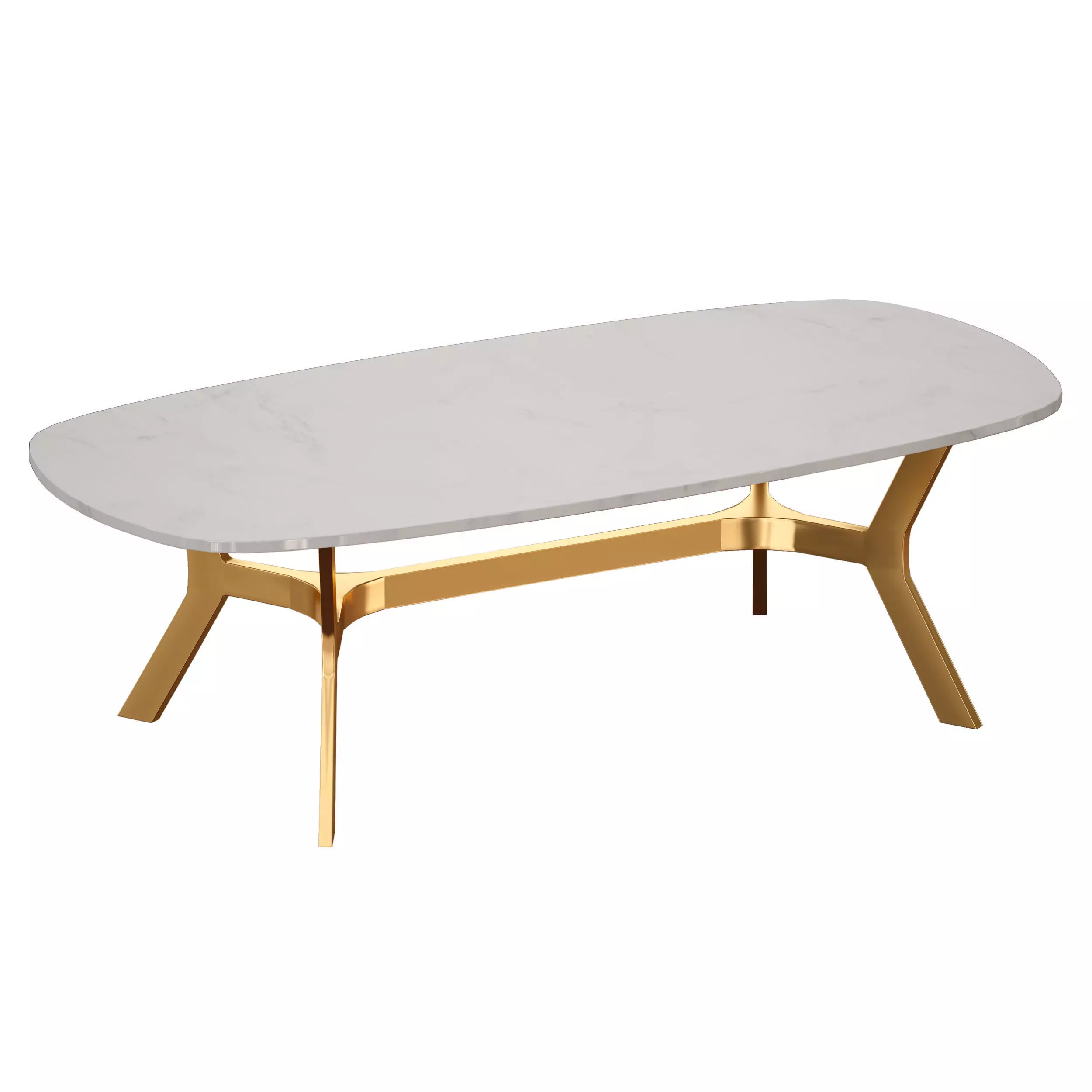 Elke Rectangular Marble Coffee Table with Brass Base 3D model_0