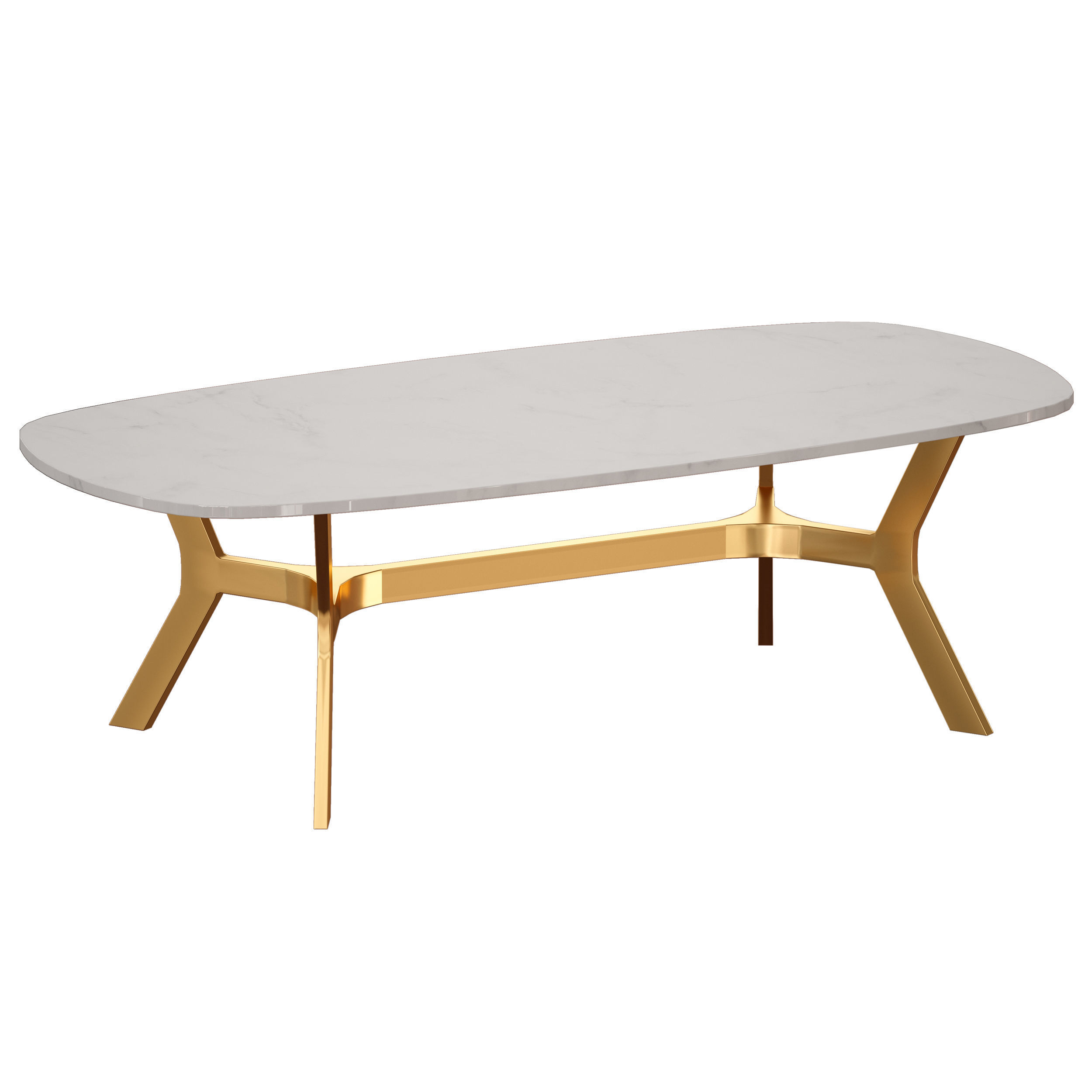 Elke Rectangular Marble Coffee Table with Brass Base 3D model_1