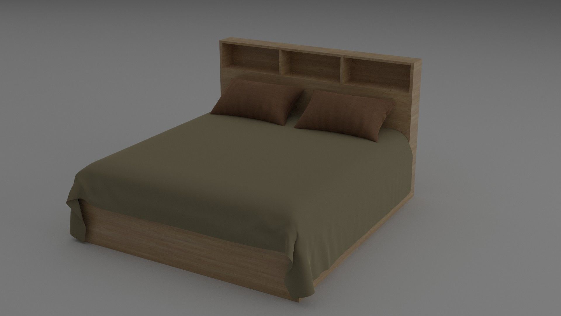 Comfortable double bed with shelves 3D model_1