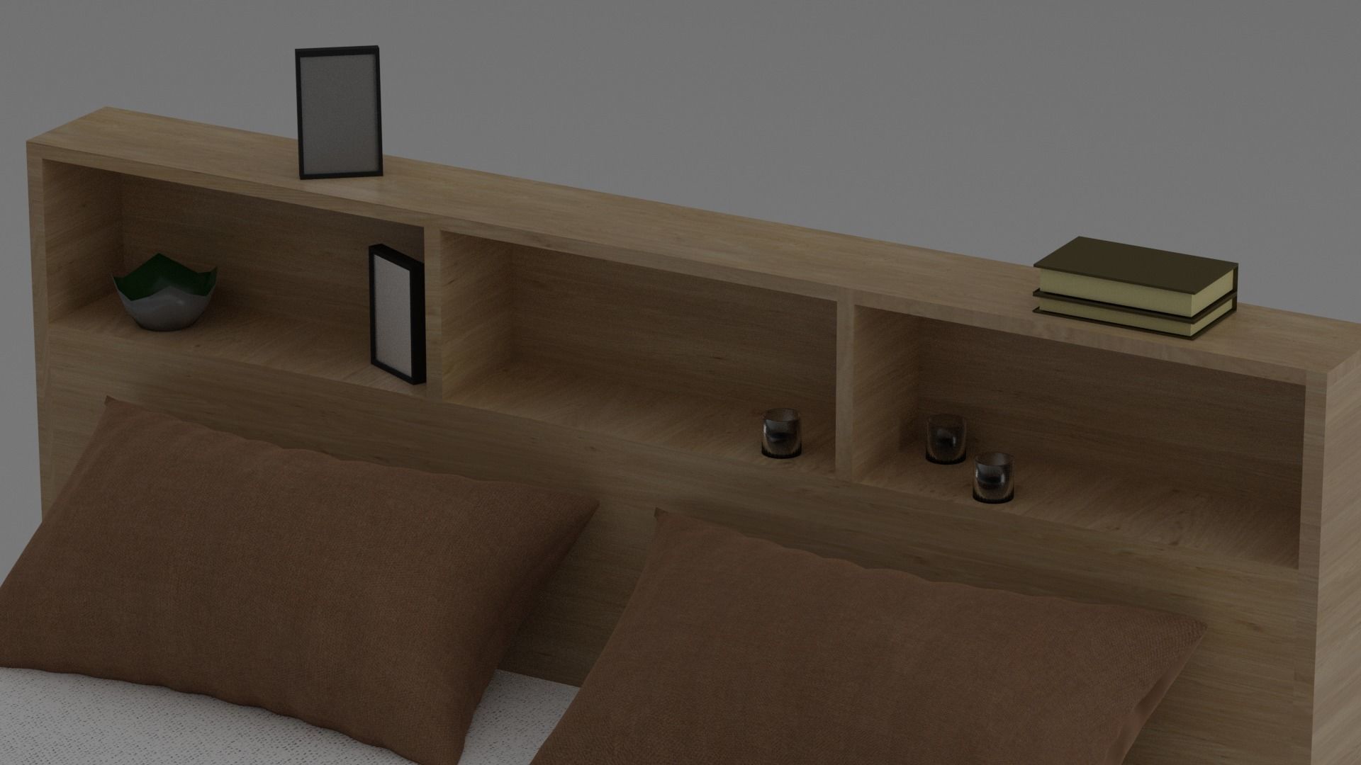 Comfortable double bed with shelves 3D model_3