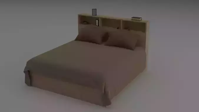 Comfortable double bed with shelves 3D model