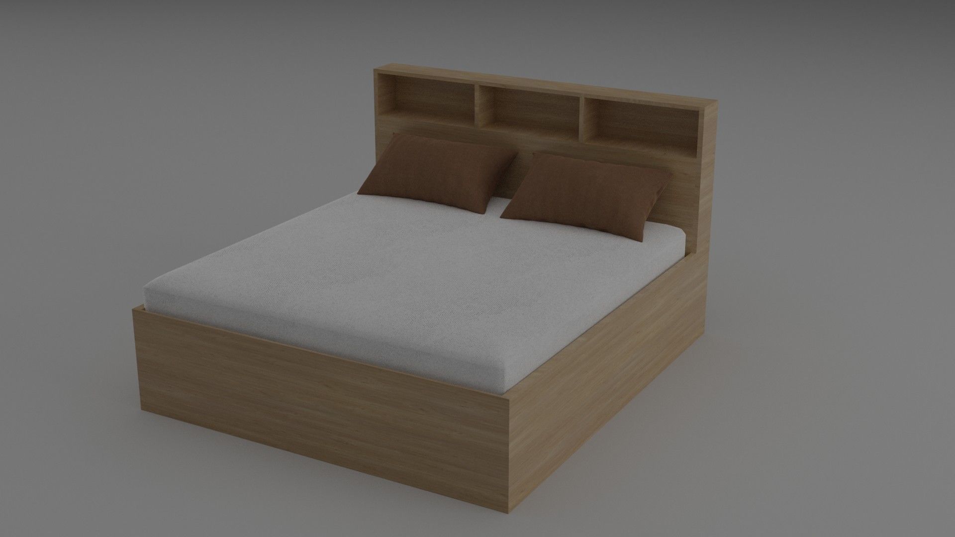 Comfortable double bed with shelves 3D model_4