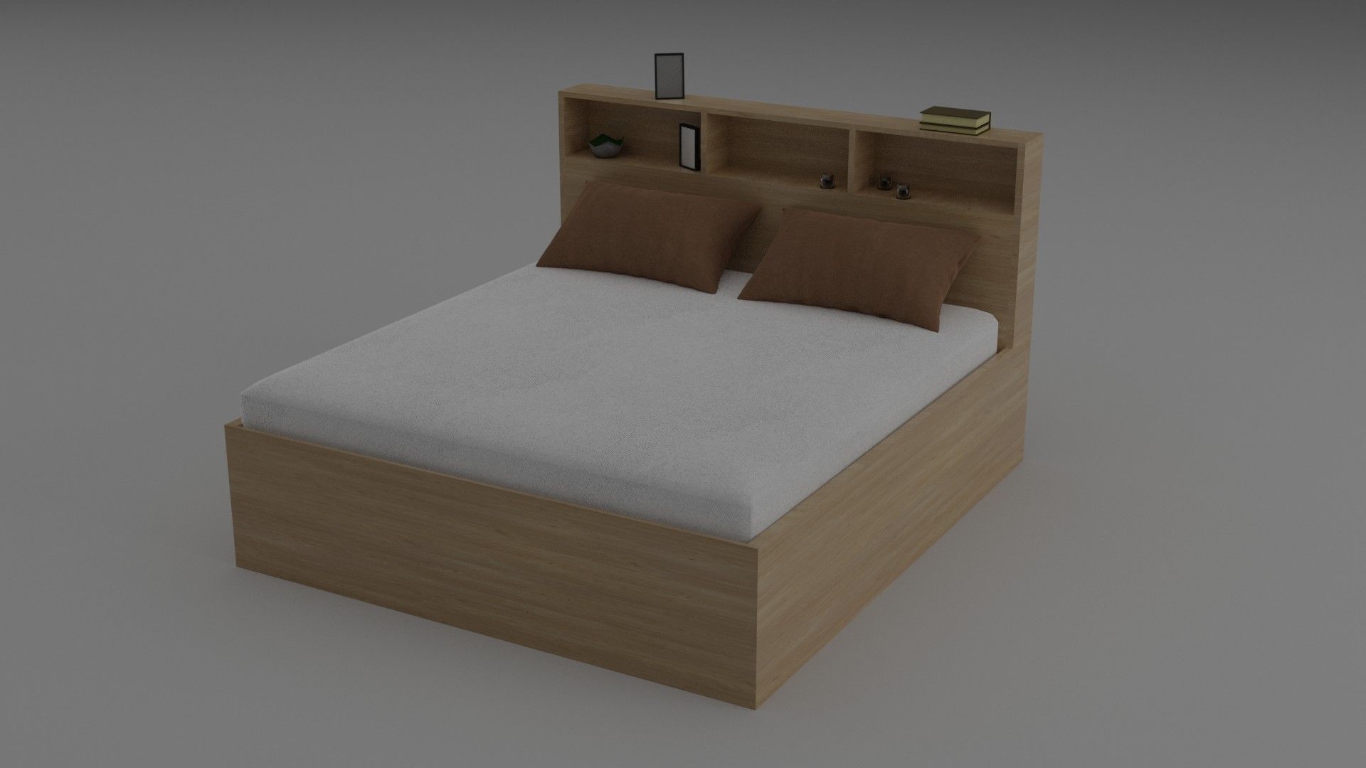 Comfortable double bed with shelves 3D model_2