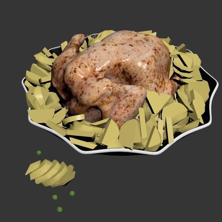 Chicken and Potatoes 3D model_2