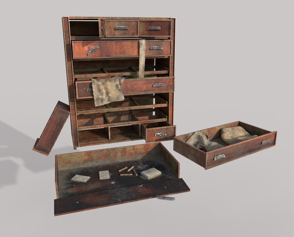 Abandoned Dresser  With Drawers 3D model_7