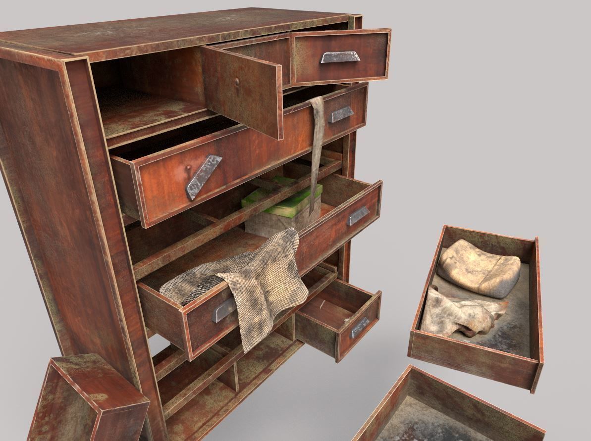 Abandoned Dresser  With Drawers 3D model_9
