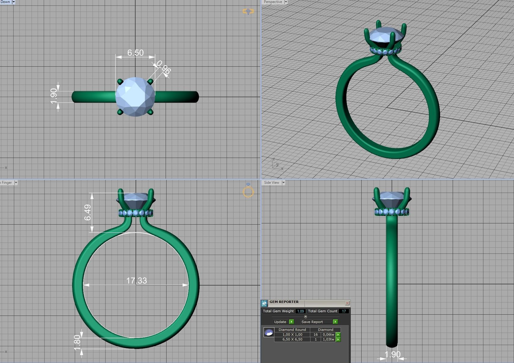 Solitaire Engagement ring 1ct Stone Under Halo 3dmodel 3D print model_12