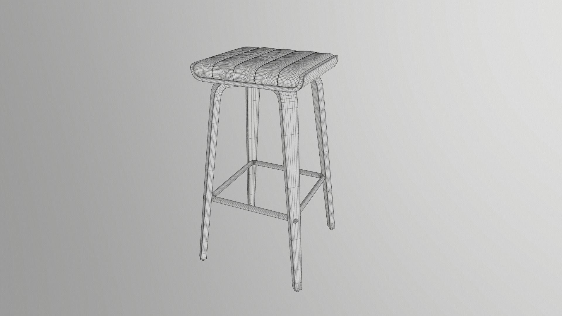 Stool bar with wooden legs 3D model_3