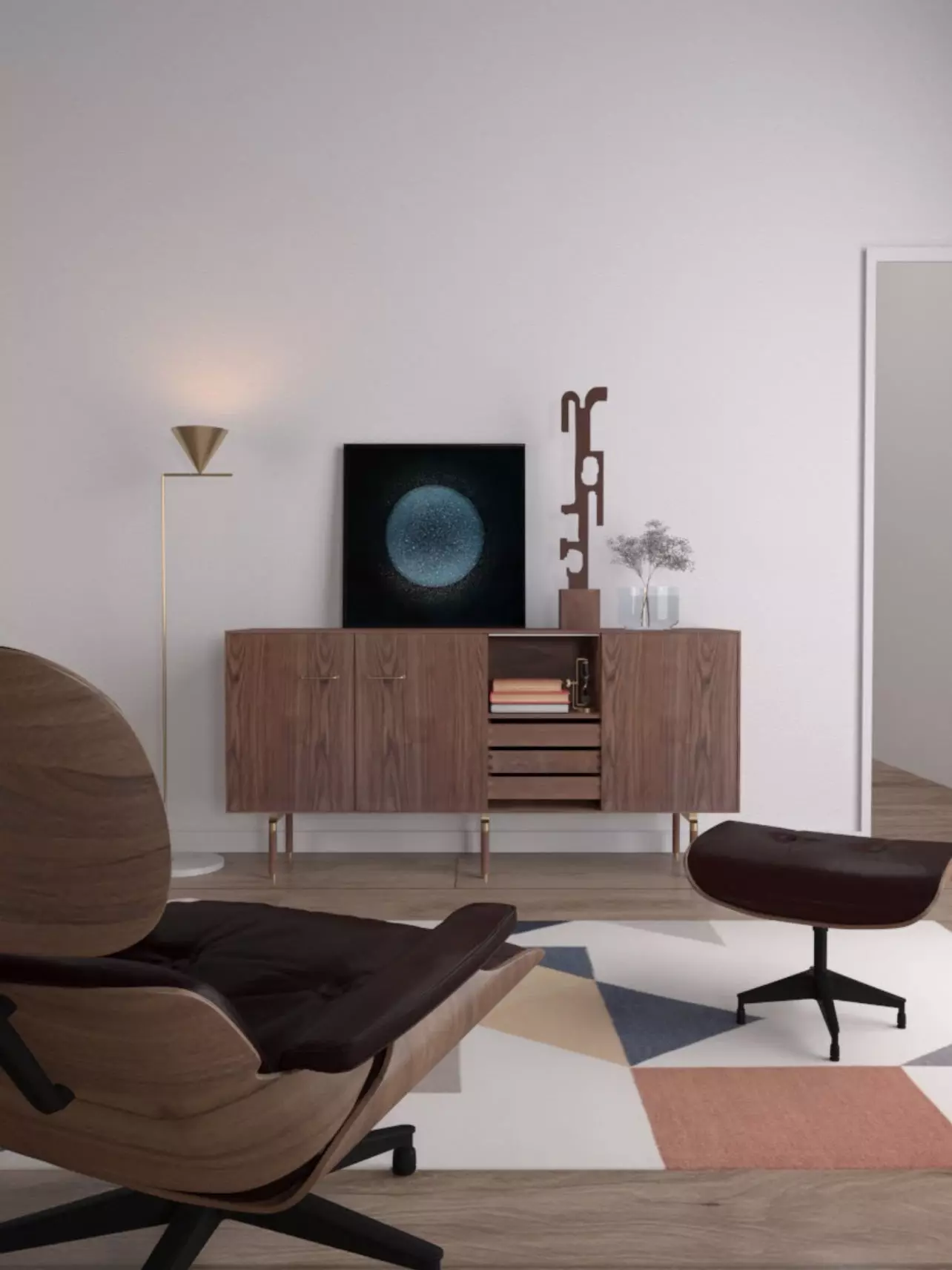 Credenza eames lounge chair and television Free 3D model