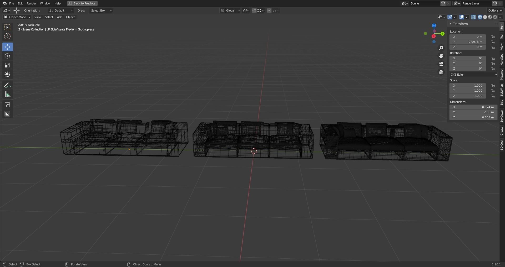 Sofa4seats Flexform Groundpiece Low-poly 3D model_8