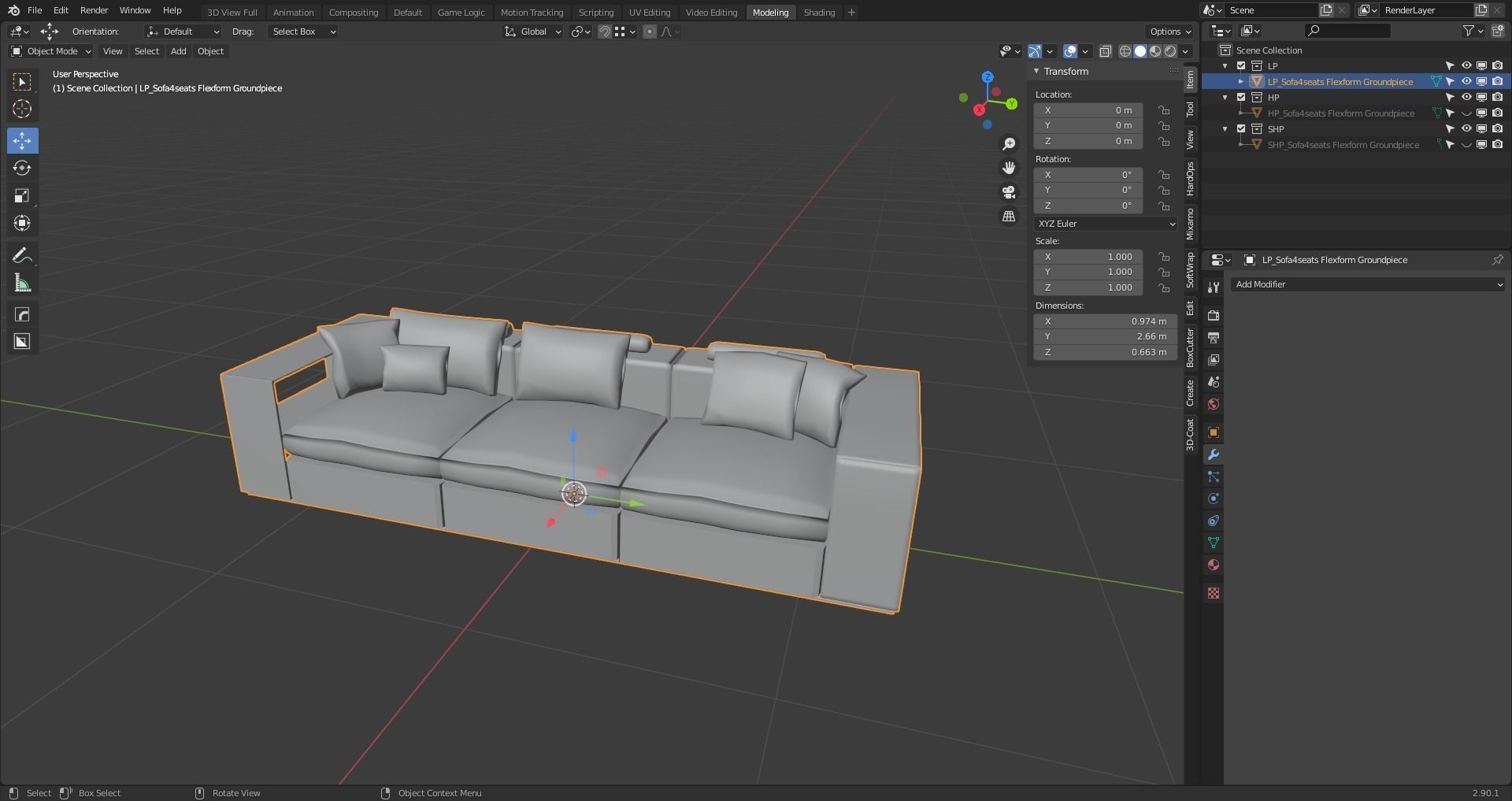 Sofa4seats Flexform Groundpiece Low-poly 3D model_7