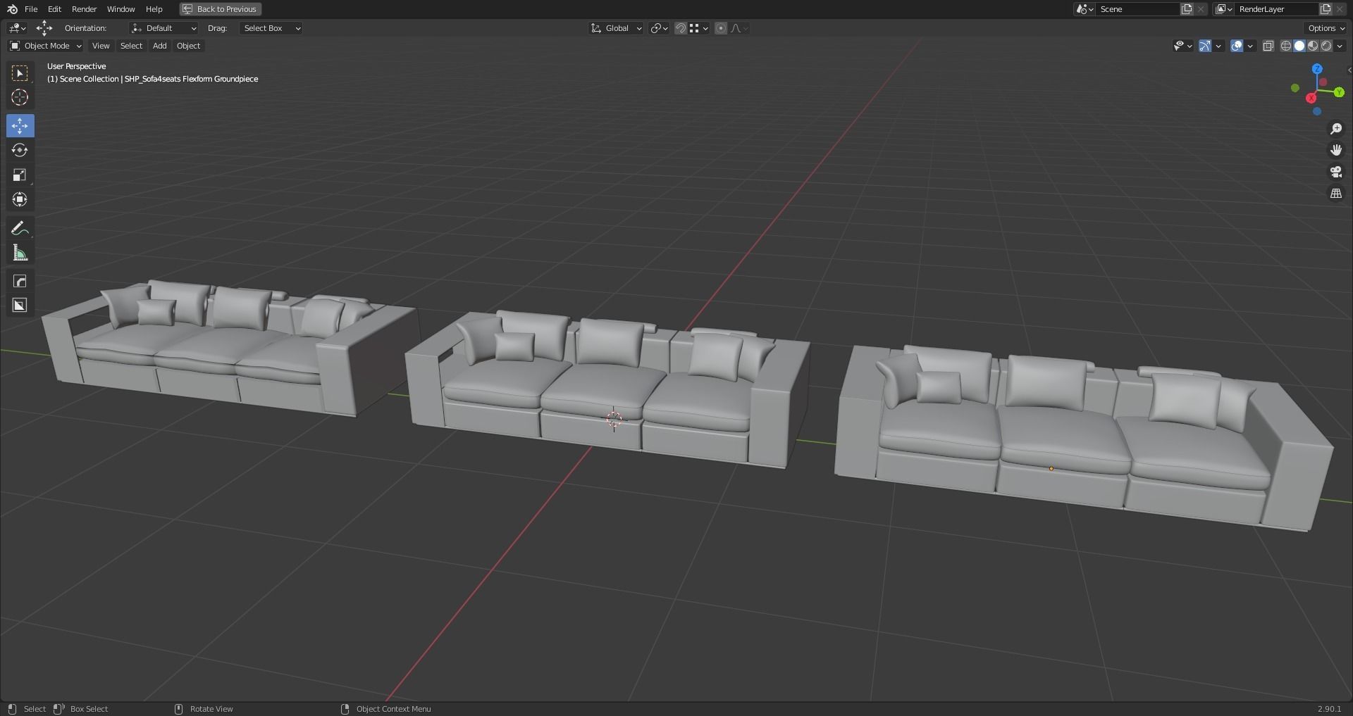 Sofa4seats Flexform Groundpiece Low-poly 3D model_6