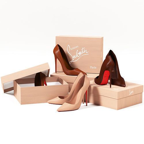 Christian Louboutin So Kate High Heels and Packaging Boxes 3D model