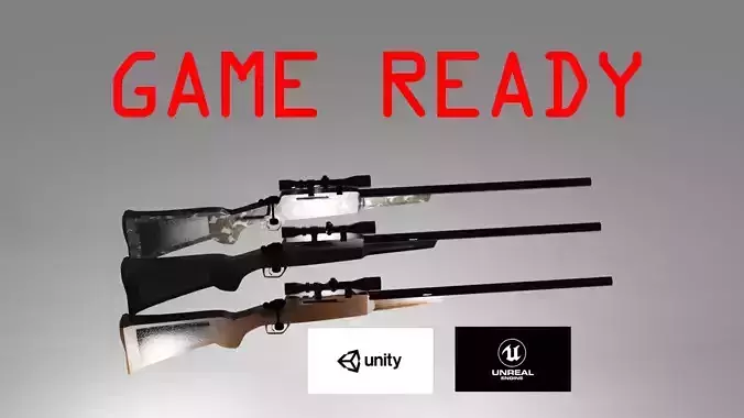 Scoped Bolt Action Sniper Rifle Low-poly 3D model