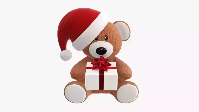 Toy bear with gift box 3D model