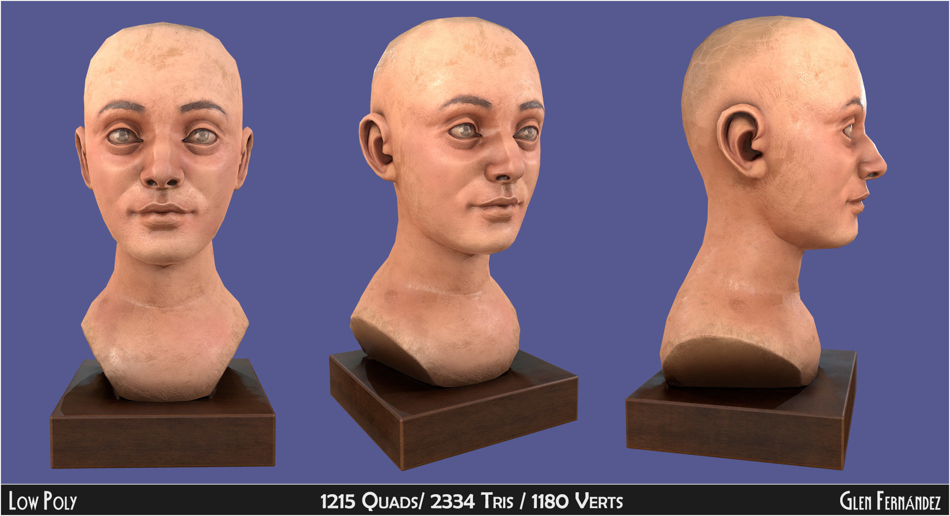 Antique Wooden Head Mannequin for Hats Wigs and Helmets Low-poly 3D model_1
