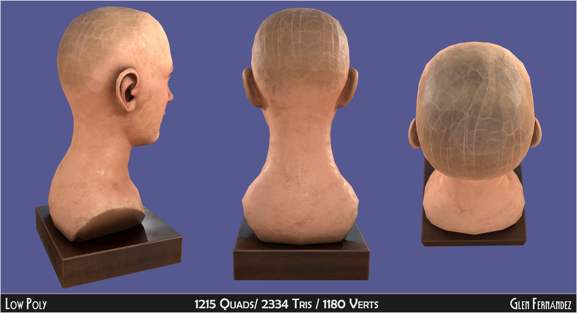 Antique Wooden Head Mannequin for Hats Wigs and Helmets Low-poly 3D model_2
