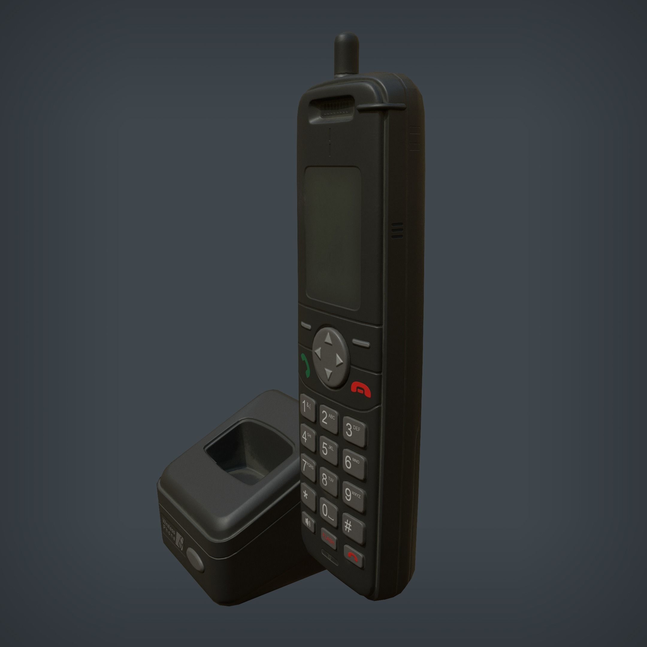 Wireless Phone and Base Low-poly 3D model_2