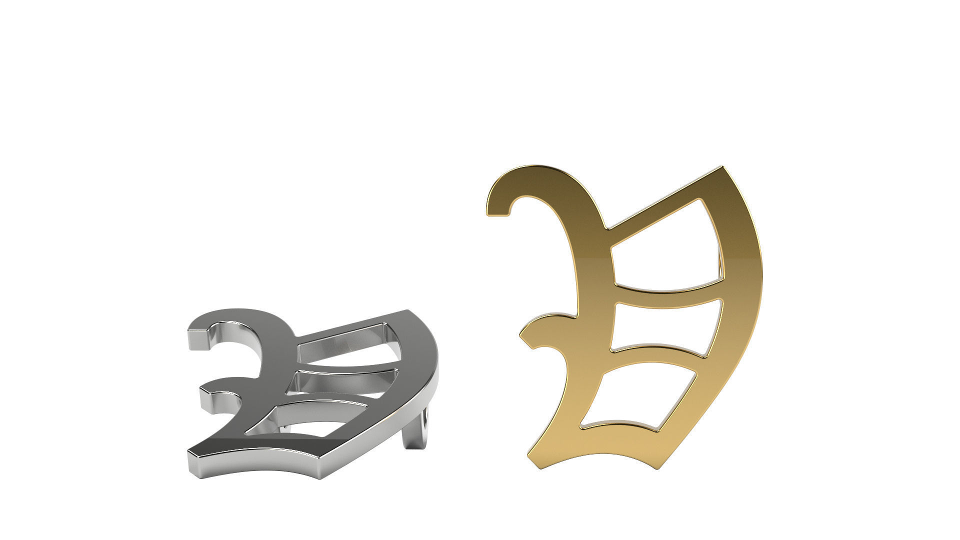 Old English V stone and solid 3D print model_3