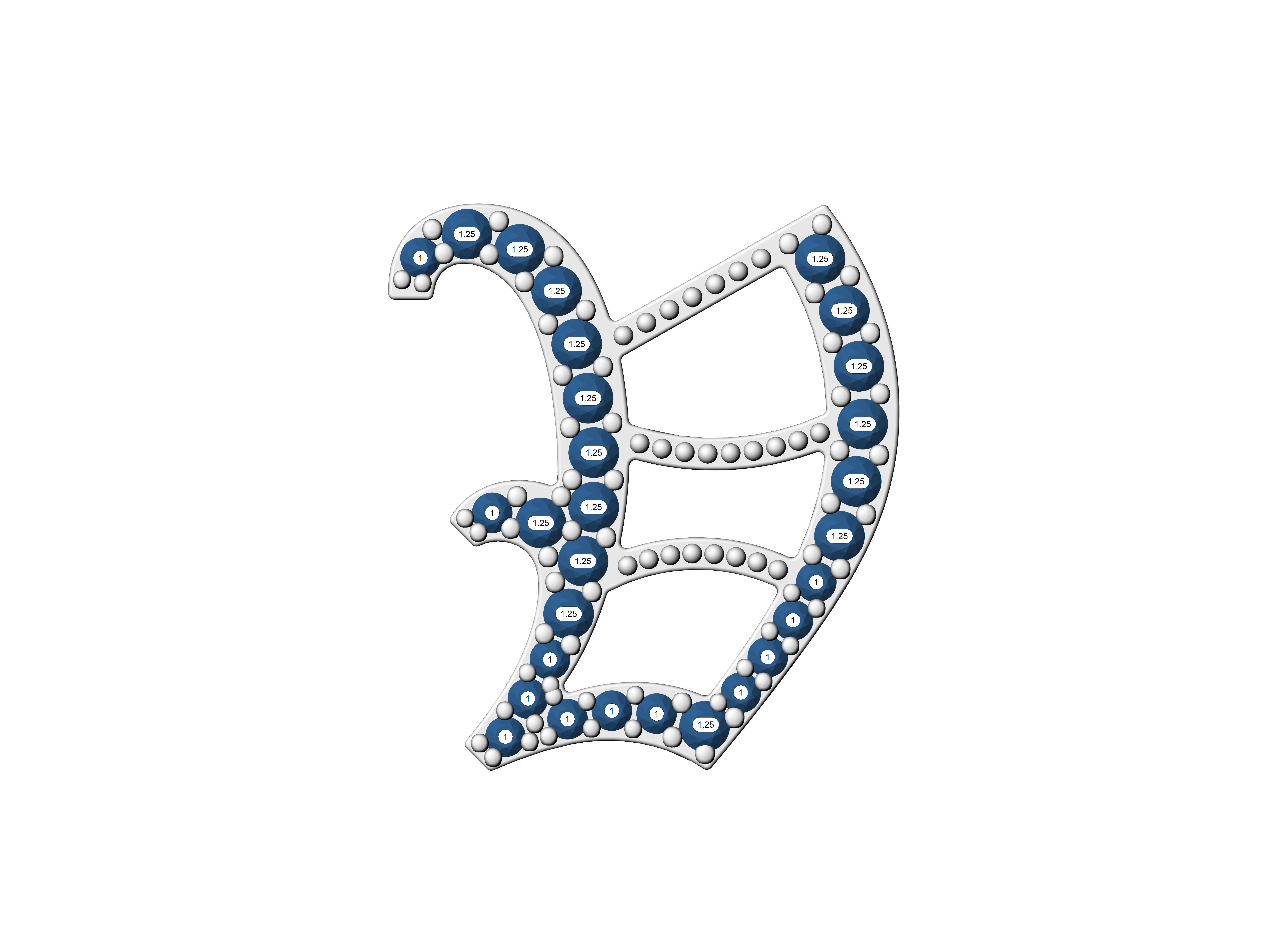 Old English V stone and solid 3D print model_5