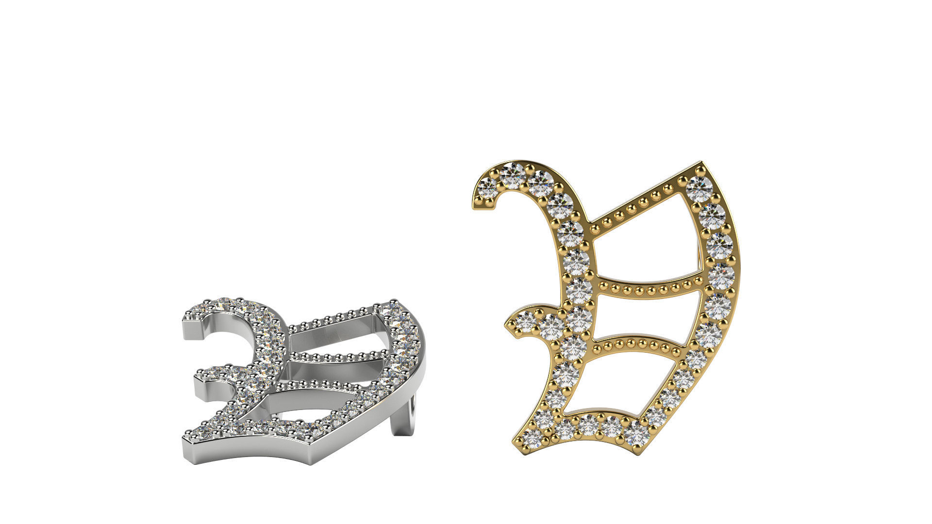 Old English V stone and solid 3D print model_1