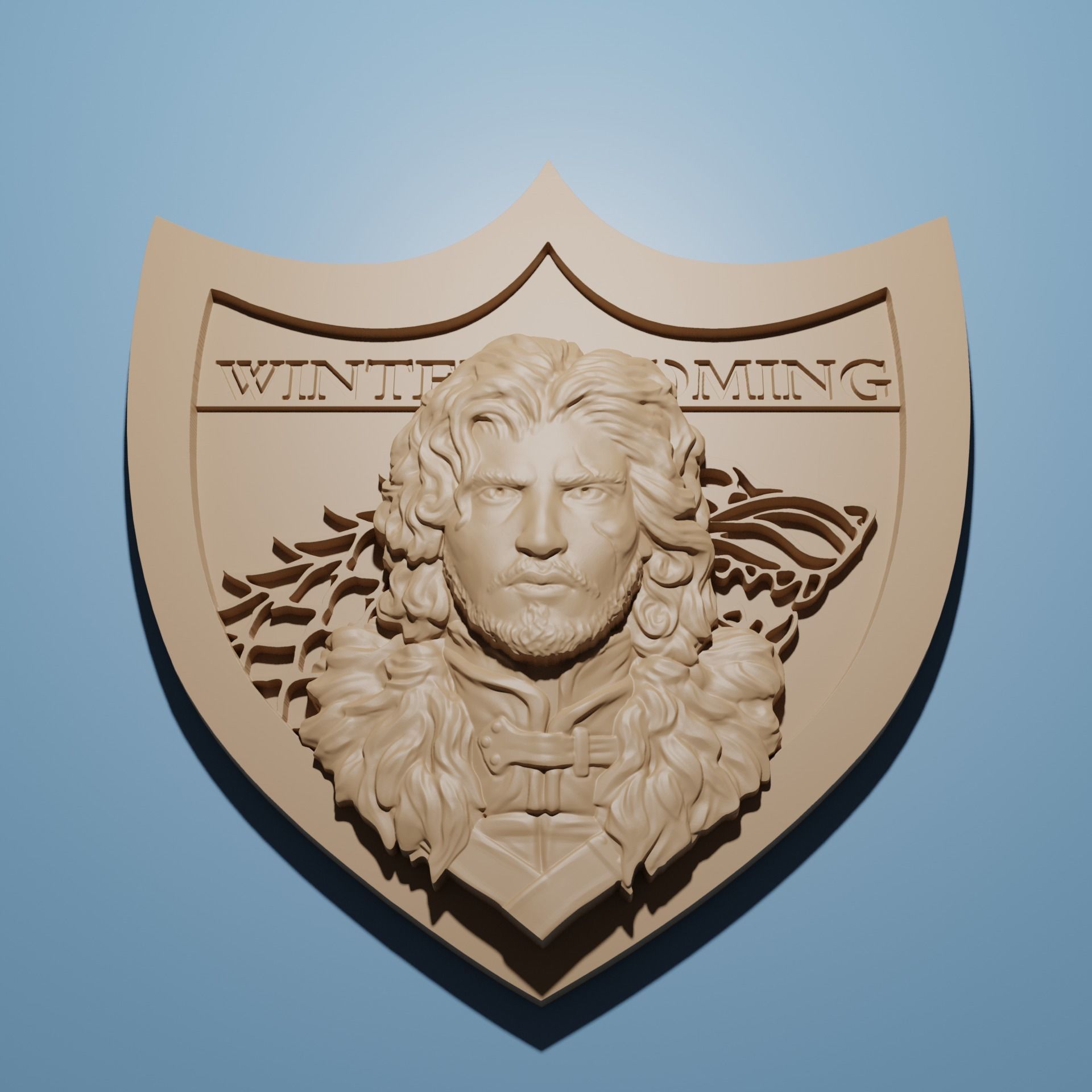 Jon Snow Winter is Coming relief model in stl 3D for CNC Router 3D print model_2