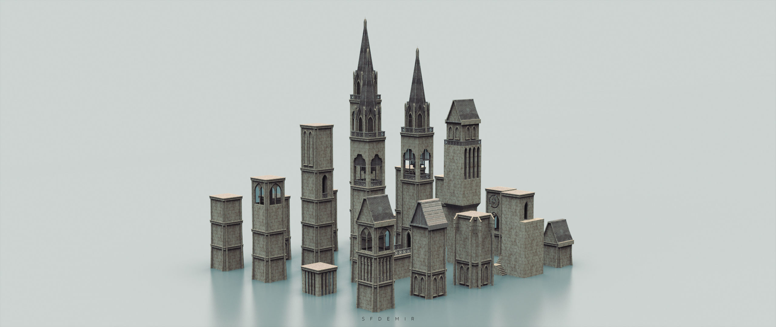 Medieval Tower Kitbash Low-poly 3D model_3
