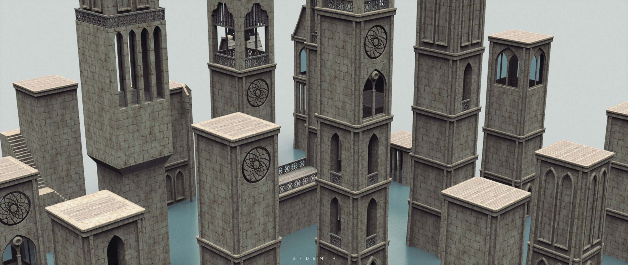 Medieval Tower Kitbash Low-poly 3D model_6