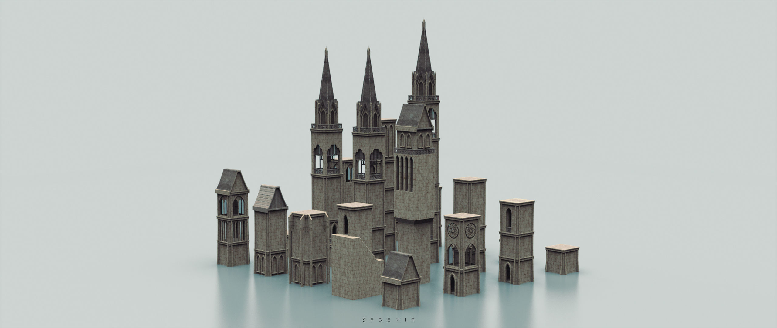 Medieval Tower Kitbash Low-poly 3D model_4