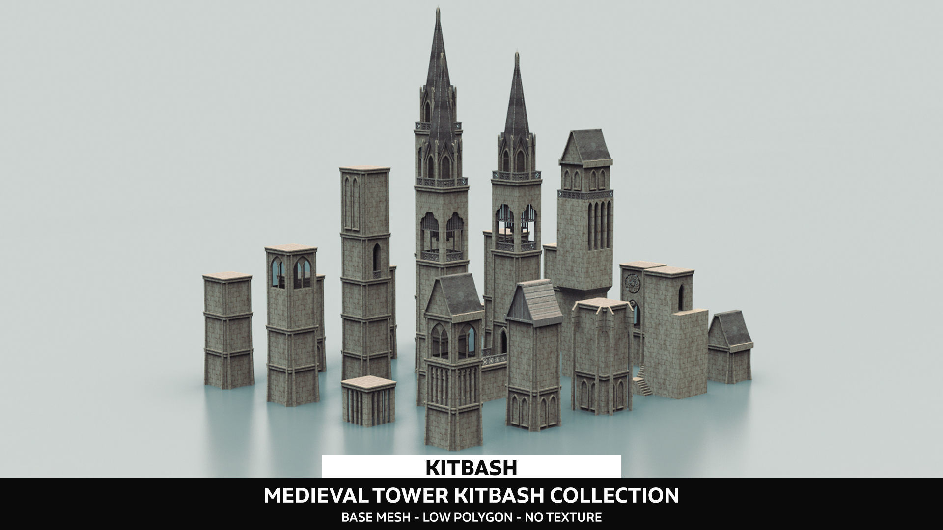 Medieval Tower Kitbash Low-poly 3D model_1