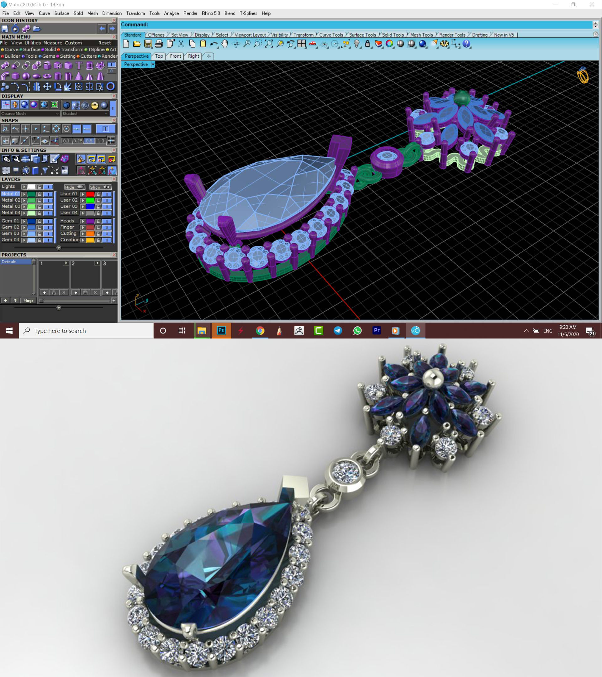  Stone  Diamonds Pendant 3D Model  3D model_4