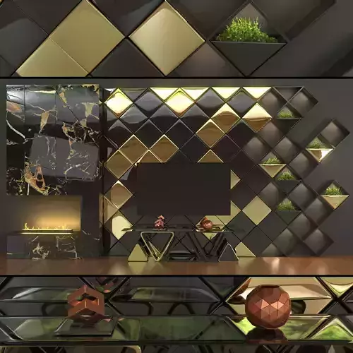 Golden Cube tv set wall