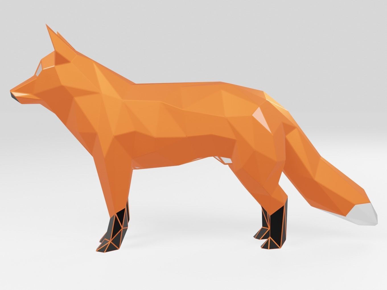 Polygonal Red Fox Parametric 3D print model_5