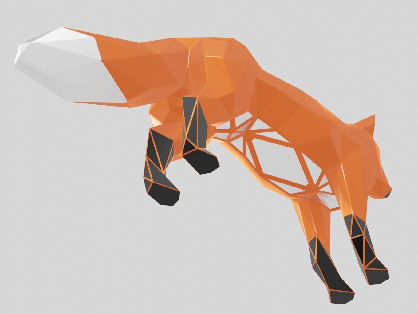 Polygonal Red Fox Parametric 3D print model_8