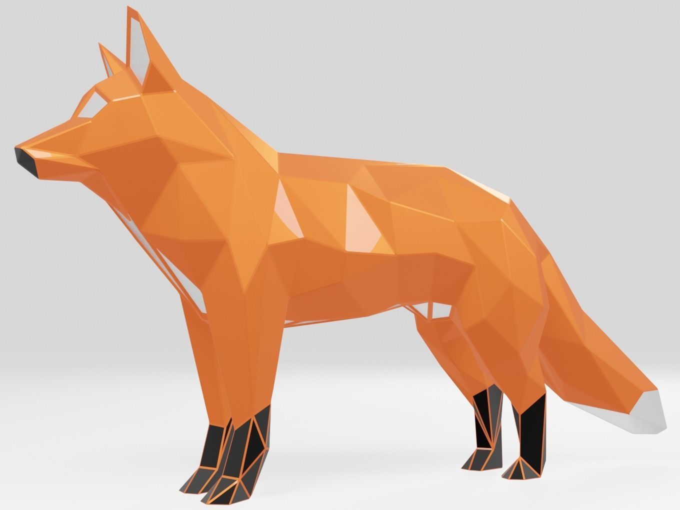 Polygonal Red Fox Parametric 3D print model_4