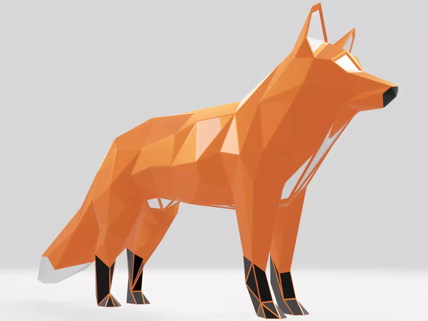 Polygonal Red Fox Parametric 3D print model_0