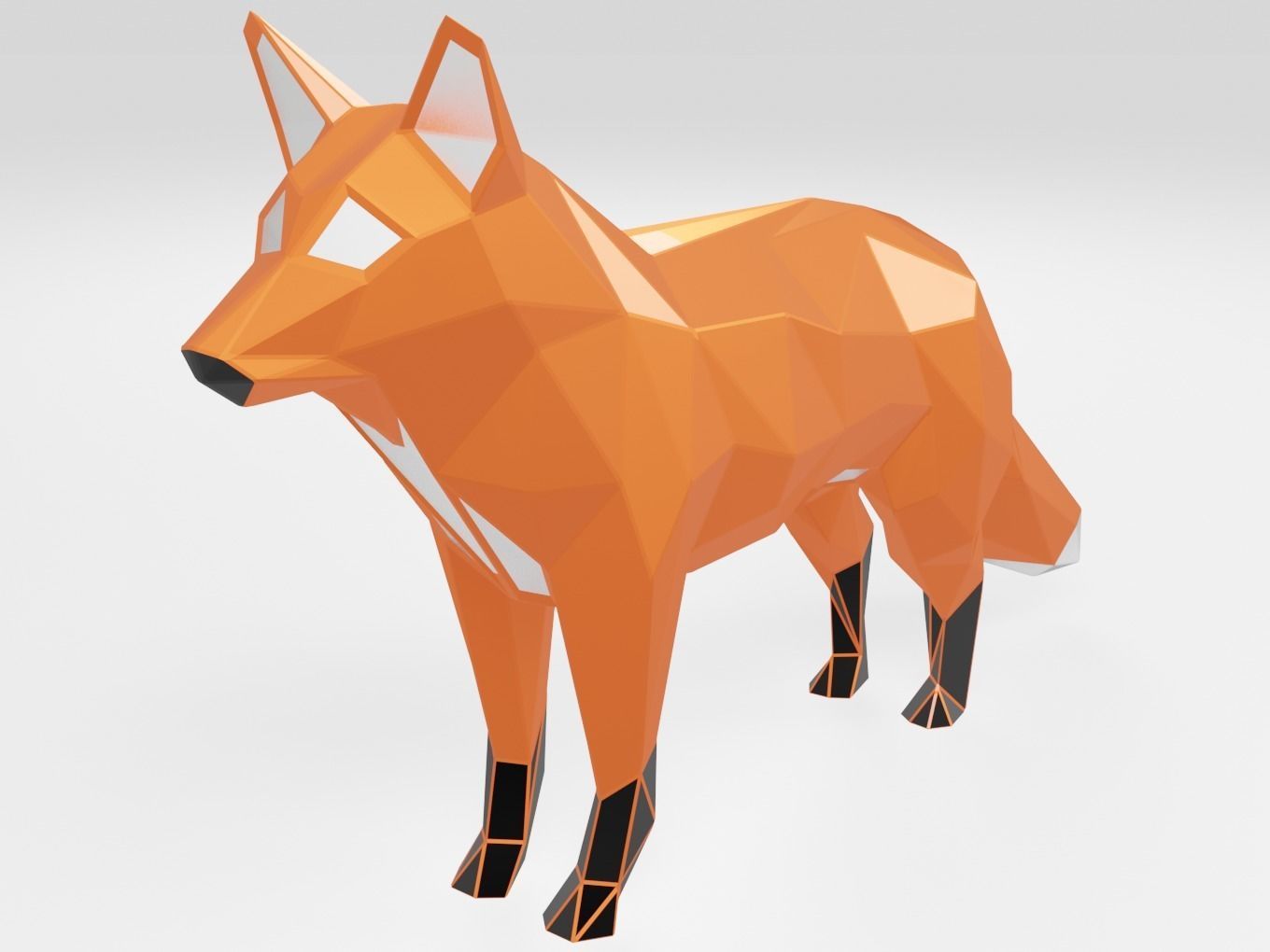 Polygonal Red Fox Parametric 3D print model_3