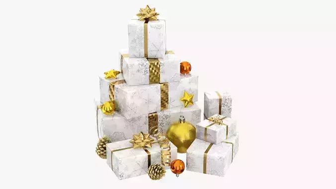 Decorated Christmas gifts 01 3D model