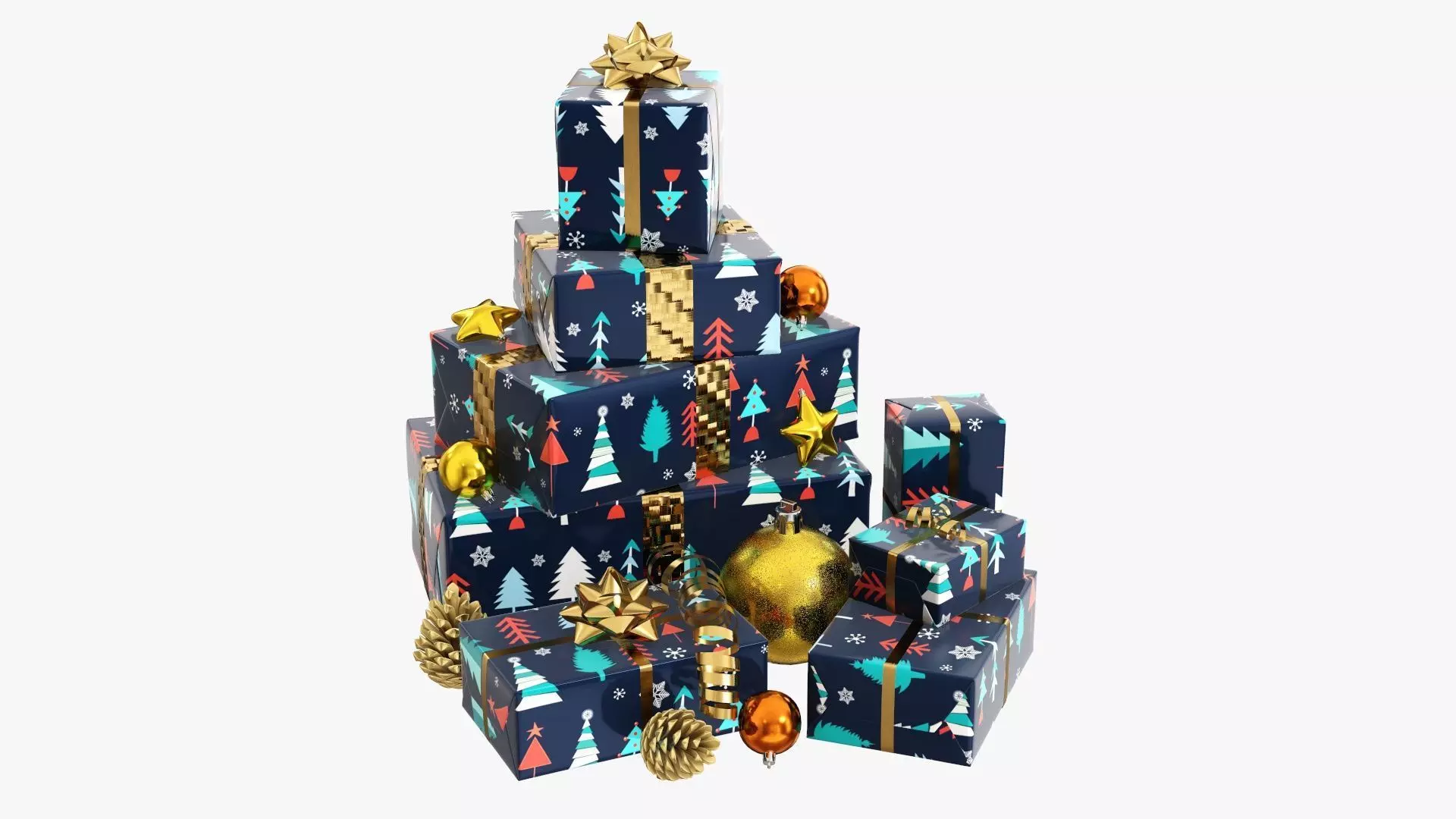 Decorated Christmas gifts 01v2 3D model_0