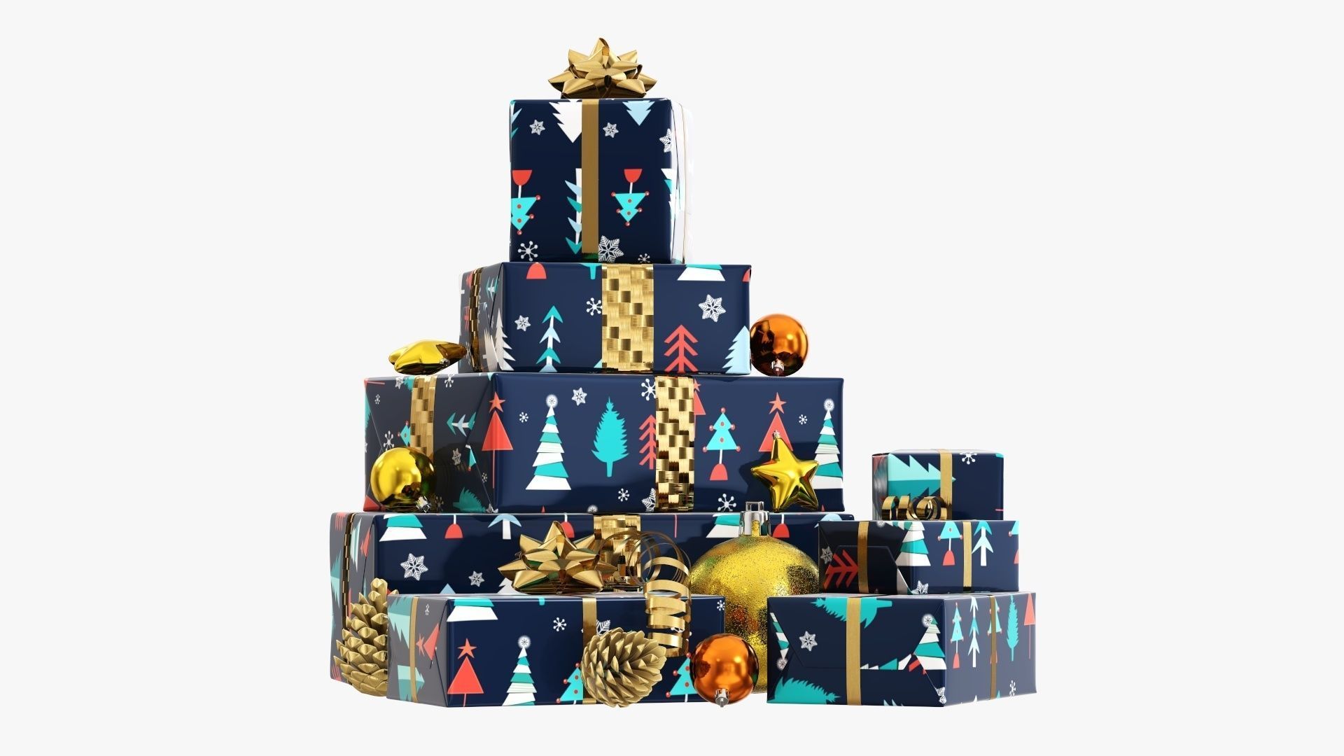 Decorated Christmas gifts 01v2 3D model_3