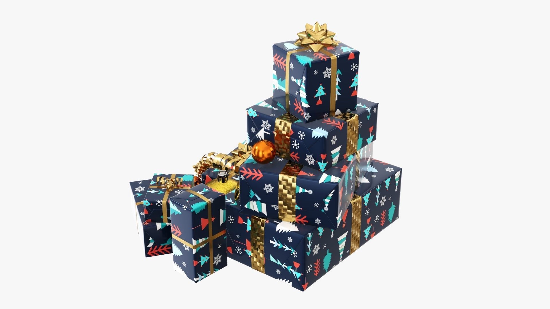 Decorated Christmas gifts 01v2 3D model_2