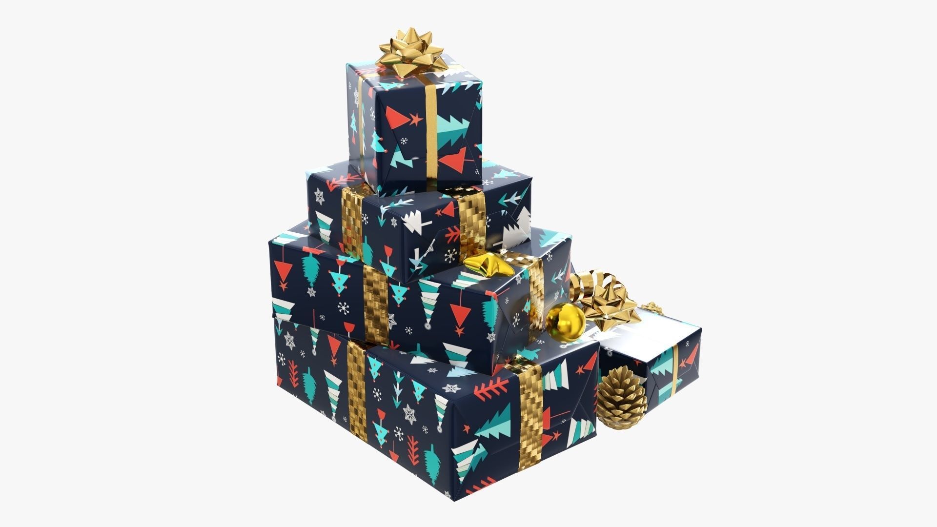 Decorated Christmas gifts 01v2 3D model_1
