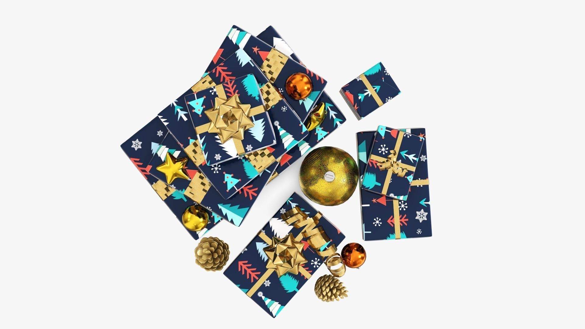 Decorated Christmas gifts 01v2 3D model_4