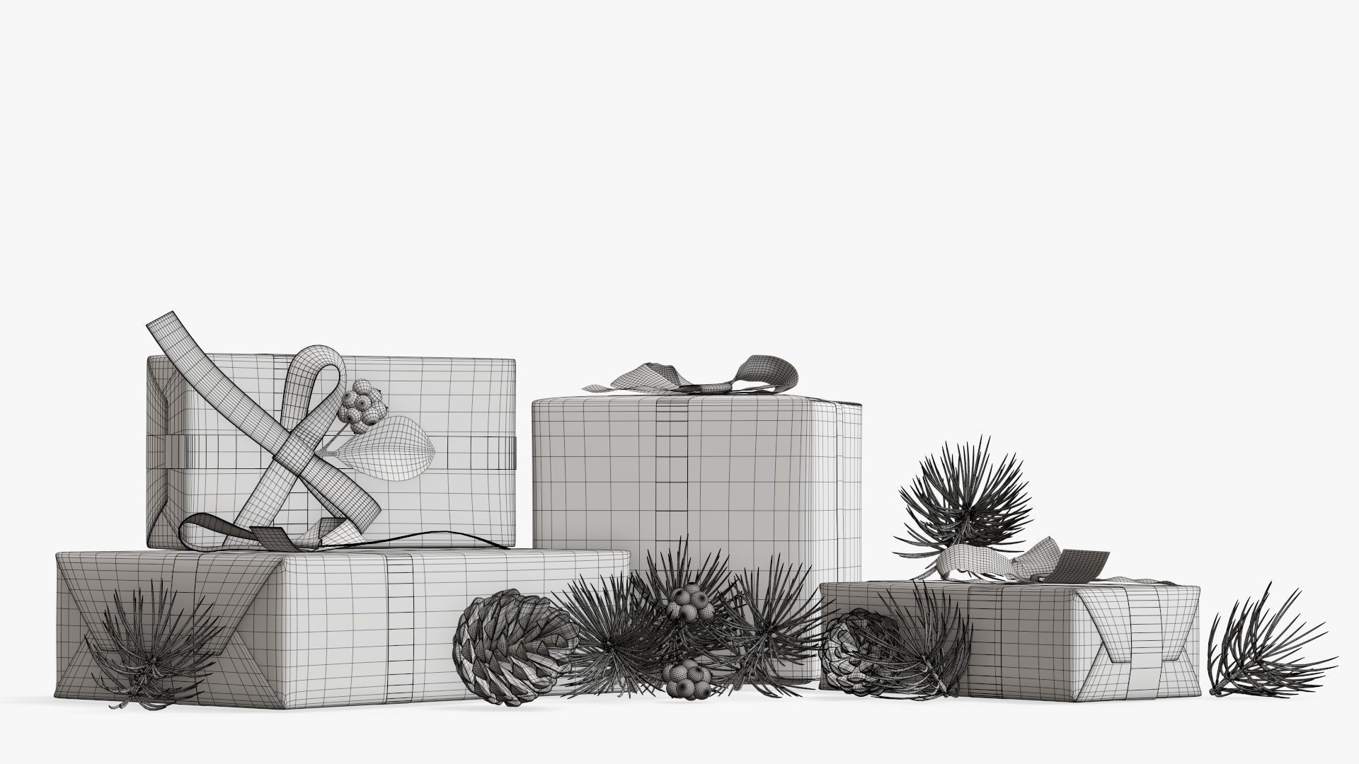 Decorated Christmas gifts 02 3D model_11