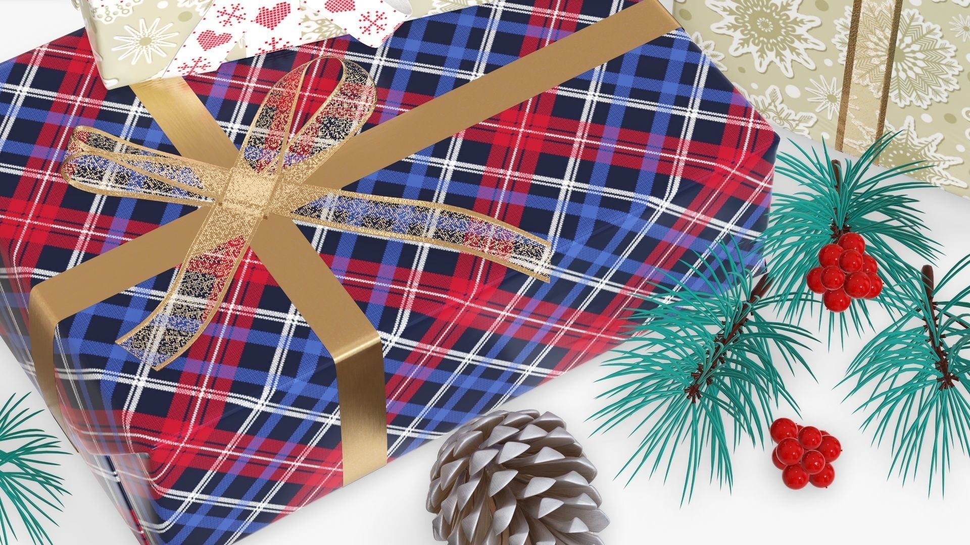 Decorated Christmas gifts 02 3D model_6