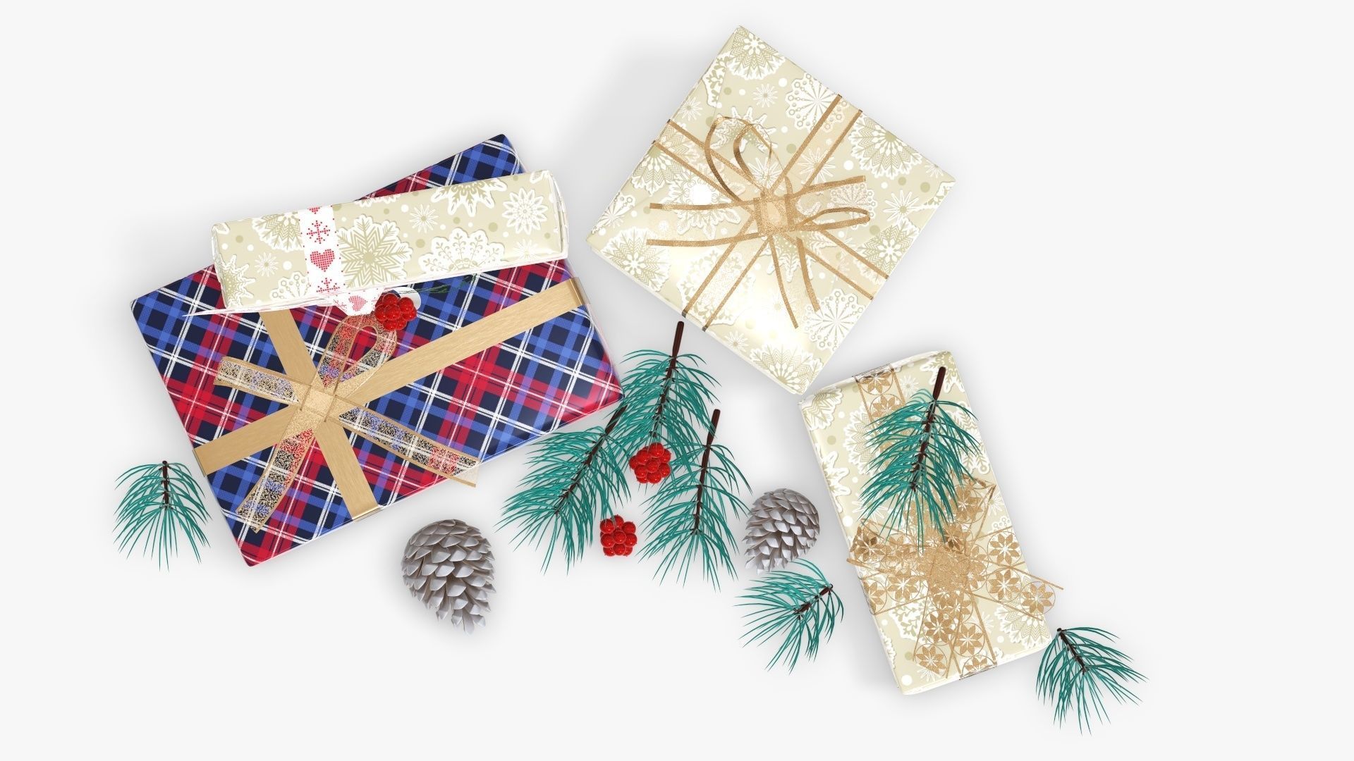 Decorated Christmas gifts 02 3D model_5