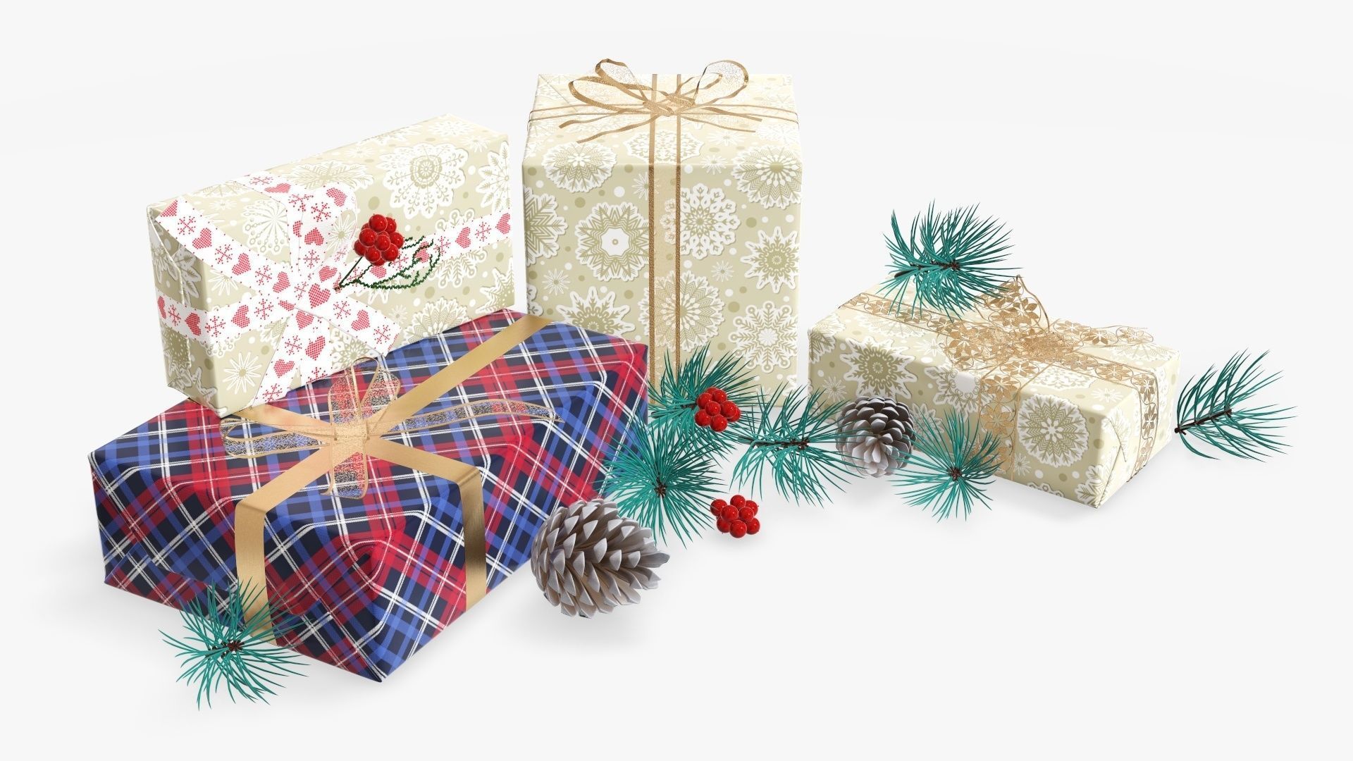 Decorated Christmas gifts 02 3D model_1